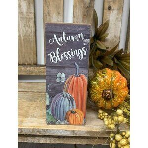 Autumn Blessings Mini Tiered Tray Sign 5 Inch Fall Holiday Pumpkins Farmhouse